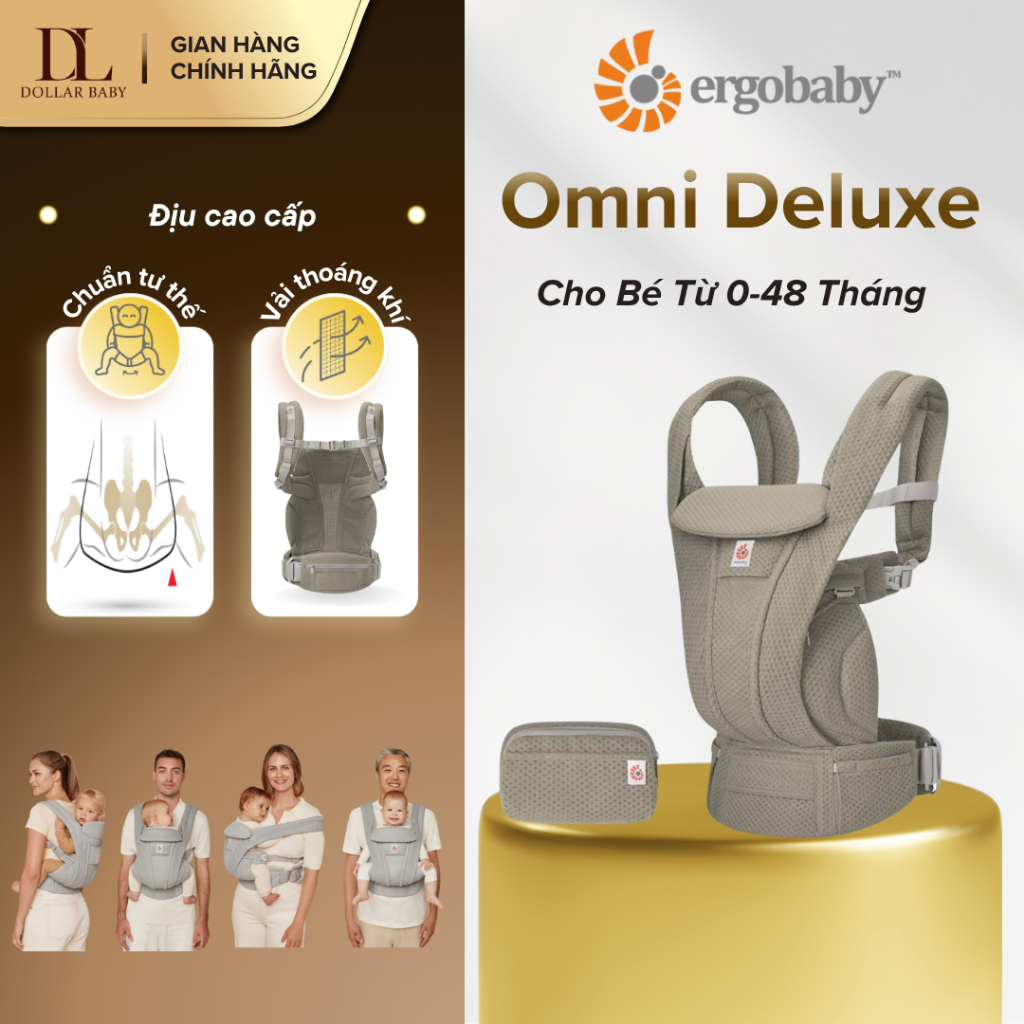 Địu Trợ Lực Cao Cấp Ergobaby Omni Deluxe Mesh - Chứng Nhận IHDI, Vải Lưới Thoáng Khí - Chính Hãng Mỹ
