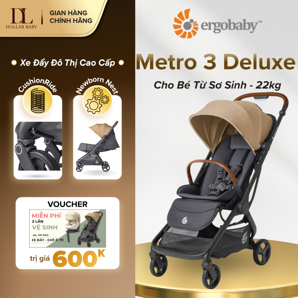 Xe Đẩy Ergobaby Metro 3 / Metro 3 Deluxe - Cao Cấp, Gấp 1 Tay, Siêu Nhẹ 7.8kg - Chính Hãng Mỹ