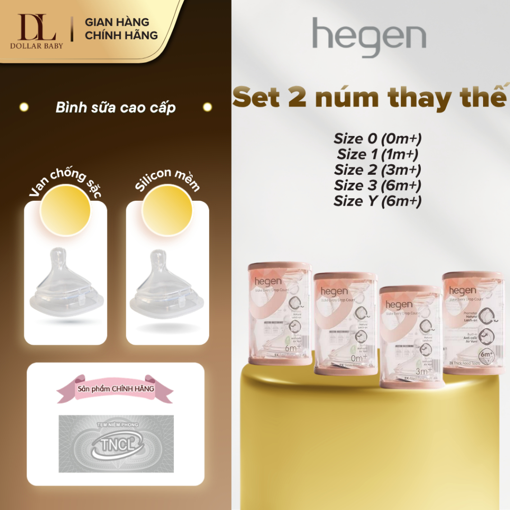 Núm Ty Thay Thế Bình Sữa Hegen Hộp 2 Cái - Hàng Chính Hãng Đầy Đủ Tem Chính Ngạch