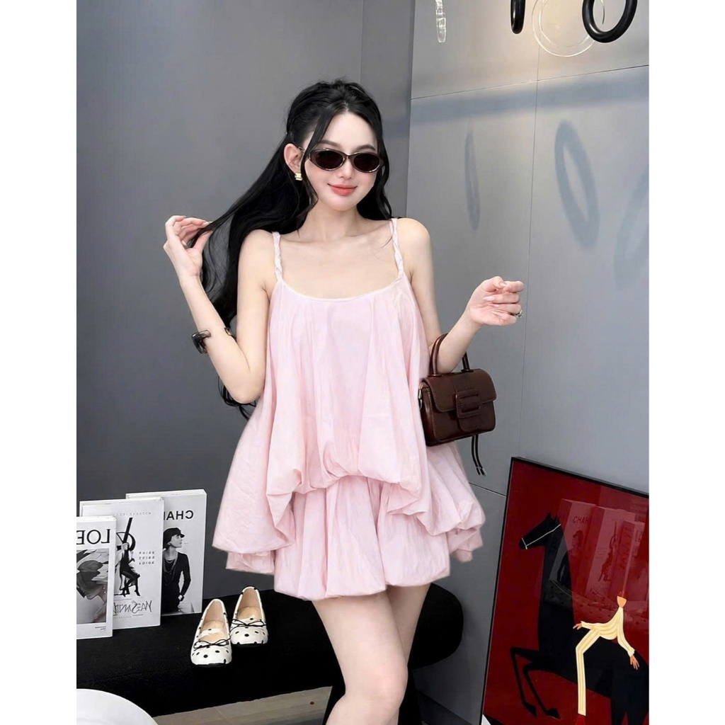 Set Babydoll Hồng Form Bồng Hot Trend Nữ Freesize Dưới 55kg – Váy Babydoll Tiểu Thư Dễ Thương