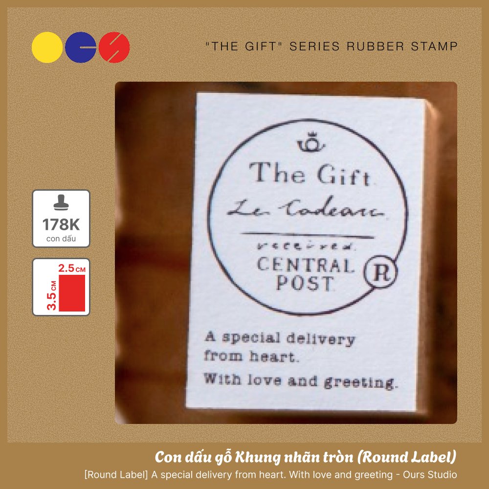 Con dấu gỗ Khung nhãn tròn - Round Label - hãng Ours Studio - "The Gift" Series Rubber Stamp - 35 x 