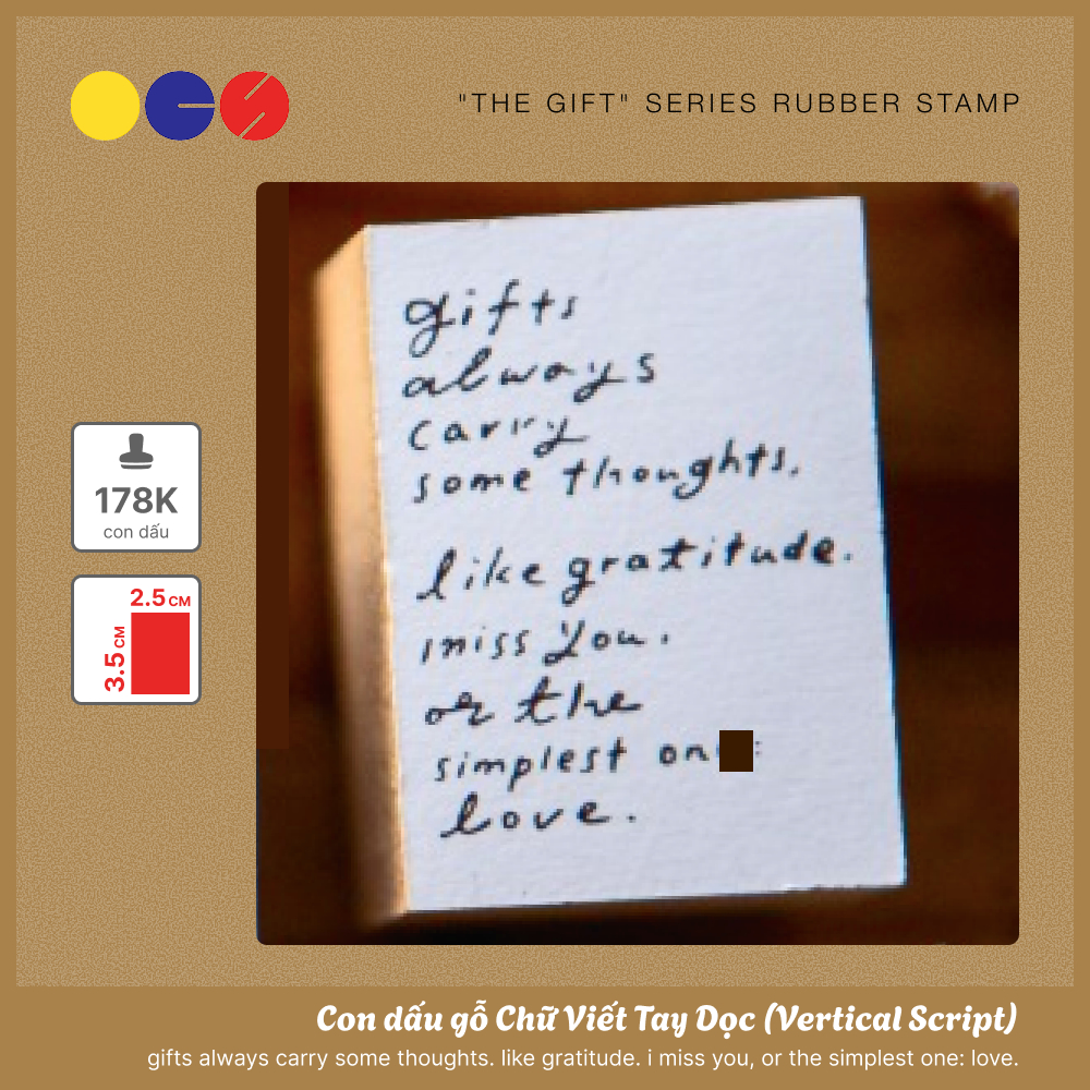 Con dấu gỗ Chữ Viết Tay Dọc - Vertical Script - hãng Ours Studio - "The Gift" Series Rubber Stamp - 
