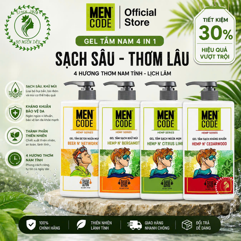 Gel tắm MENCODE sạch kháng khuẩn khử mùi sạch sâu 630ml