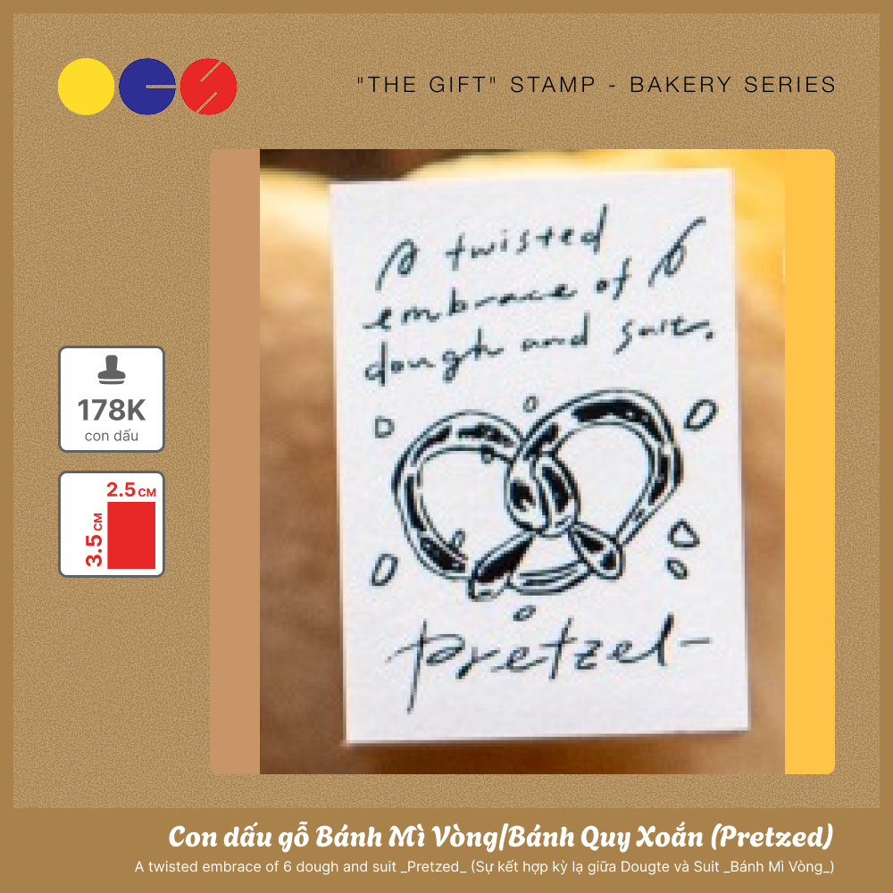 Con dấu gỗ  Bánh Mì Vòng - Pretzel - hãng Ours Studio - "The Gift" Series Bakery Stamp - 35 x 25 mm 