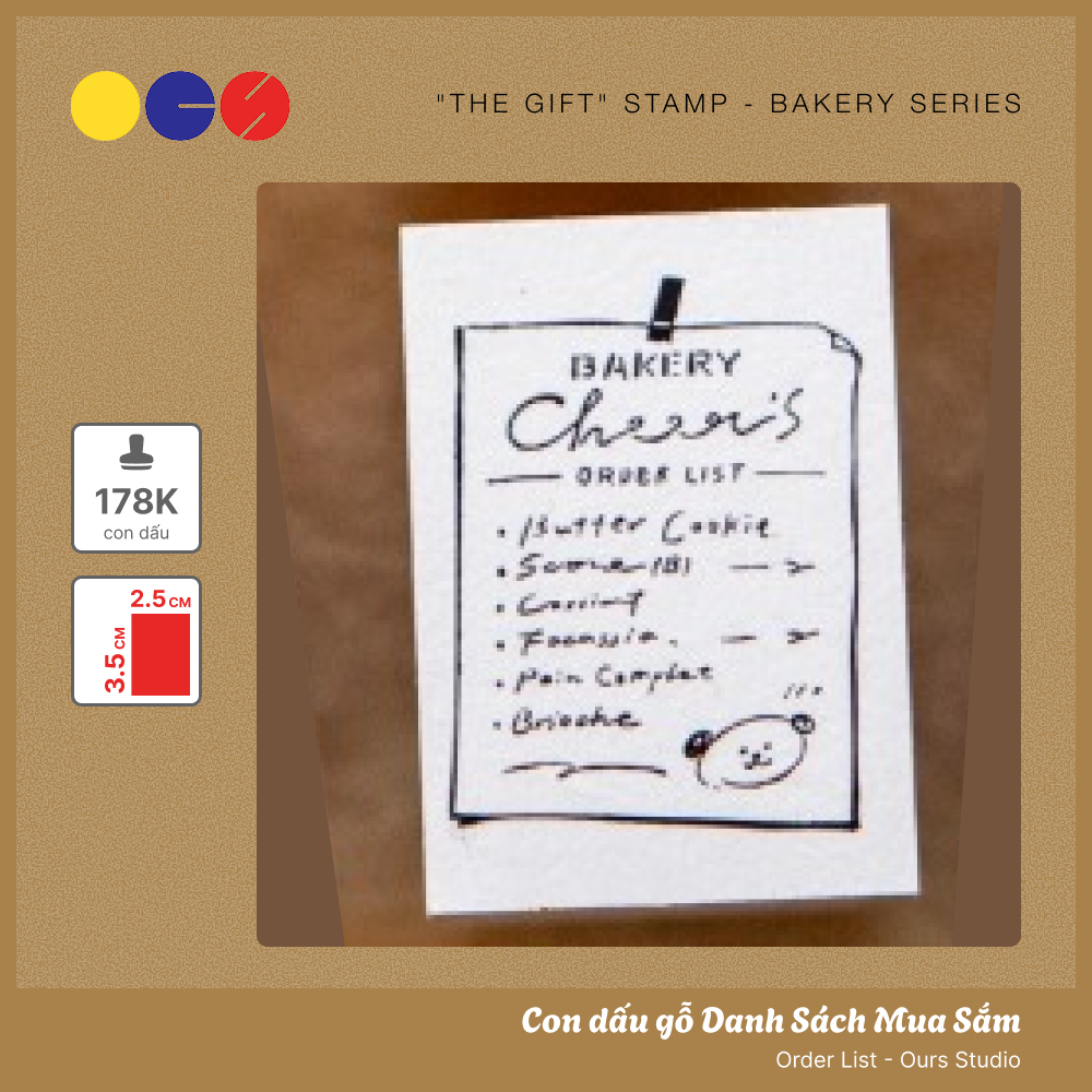 Con dấu gỗ Danh Sách Mua Sắm - Order List - hãng Ours Studio - "The Gift" Series Bakery Stamp - 35 x
