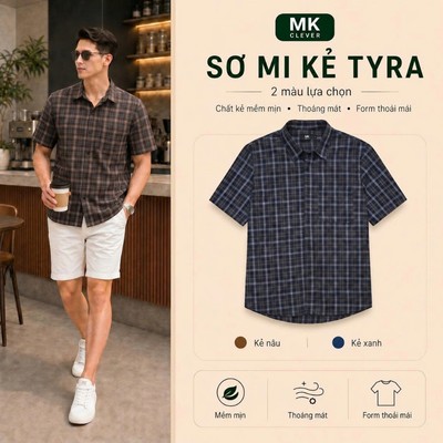 Áo Sơ Mi Kẻ nam cổ Đức Tyra MK CLEVER Chất đũi thô cao cấp, thoáng mát, form rộng hằng ngày