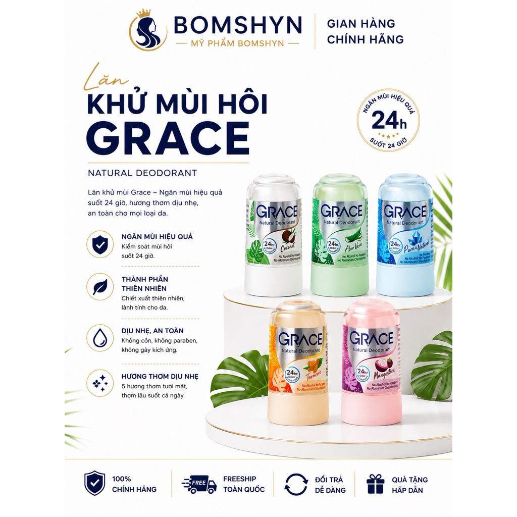 Lăn khử mùi đá khoáng Grace thái lan 70gam