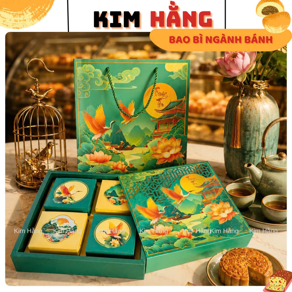 Vỏ Hộp Trung Thu 4 Bánh LIÊN HOA - Hộp Đựng 4 Bánh Trung Thu 150gr - 250gr . Mẫu Mới 2026