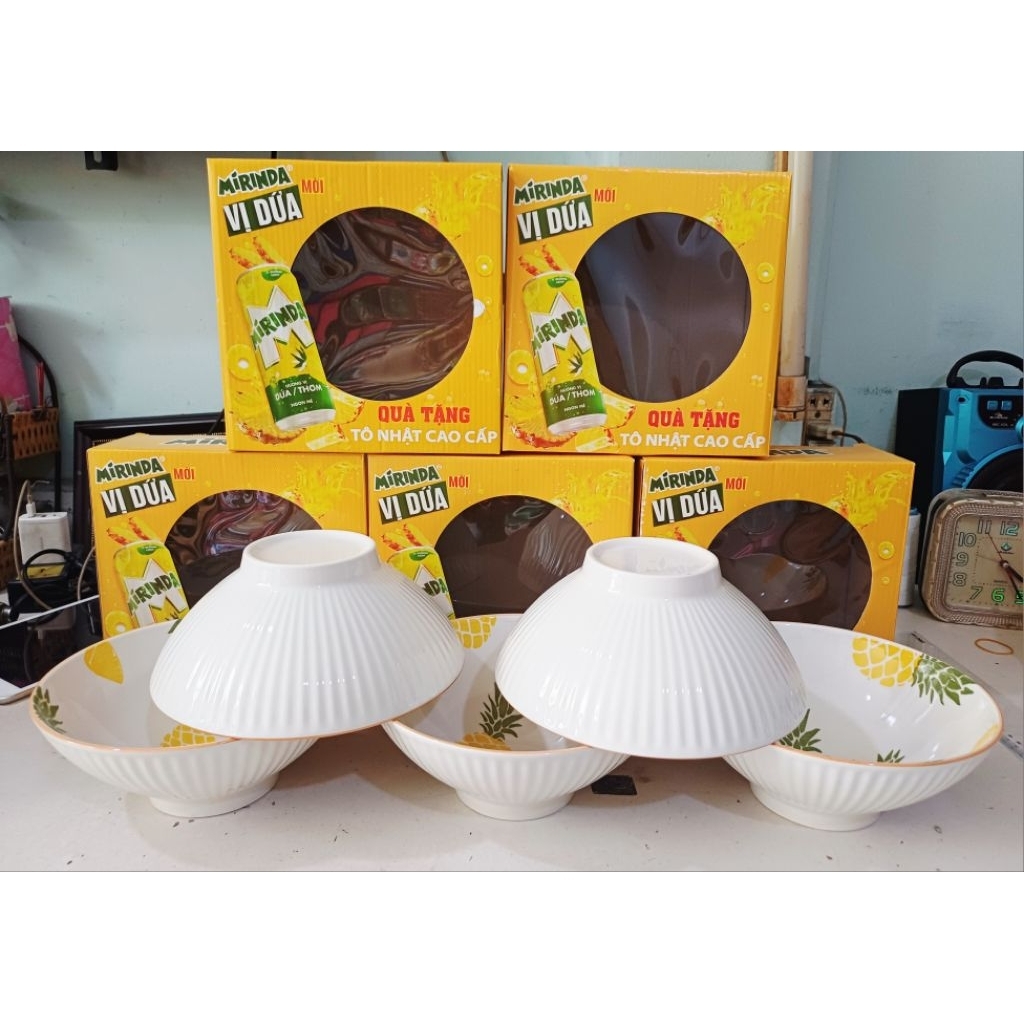Set 5 tô loe gốm tráng men in hoa văn dày dặn 20cm ( Quà tặng Mirinda)