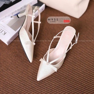 Giày cao gót nữ mũi nhọn phối dây nơ 7cm cao cấp MYSS - CG349