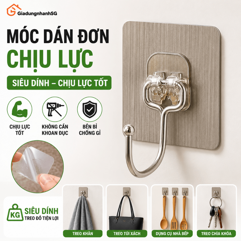Combo 10 - 50 Móc Dán Tường Chịu Lực - Móc Treo Đồ, Quần Áo, Khăn Tắm Đa Năng