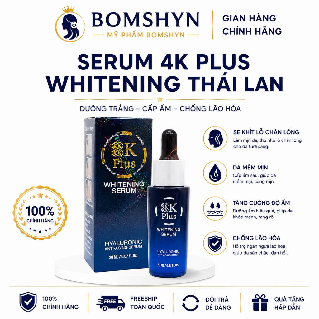 SERUM 4k PLUS 5x DƯỠNG DA SE KHÍT CHÂN LÔNG 20ML