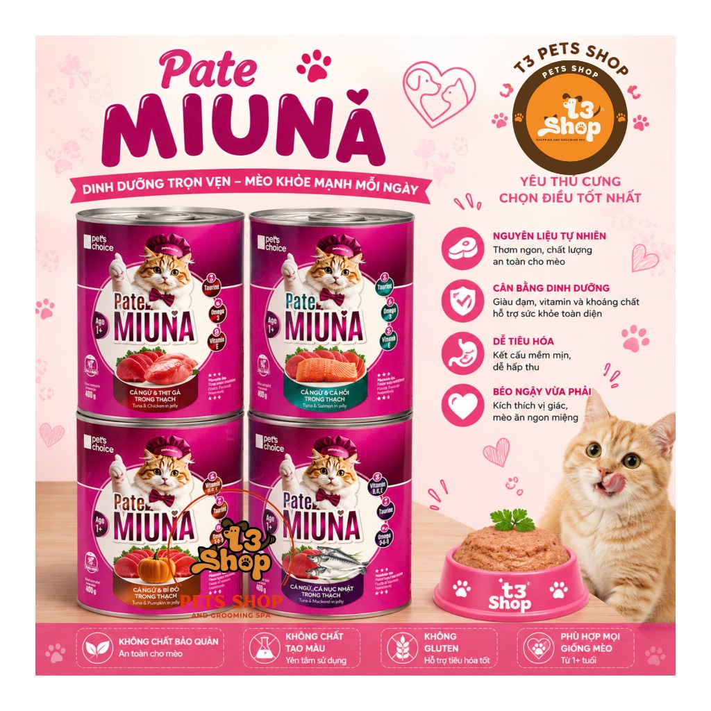 pate MIUNA 400gr chuyên về cá ngừ dành cho mèo - T3 PETS SHOP