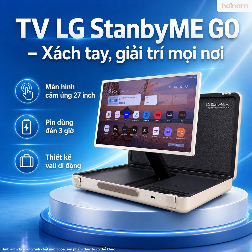 Tivi LG StanbyME Go 27 inch 27LX5QKNA Quốc Tế - Màn Hình Cảm Ứng Dạng Vali, Pin 3 Giờ, Loa 20W - Bảo