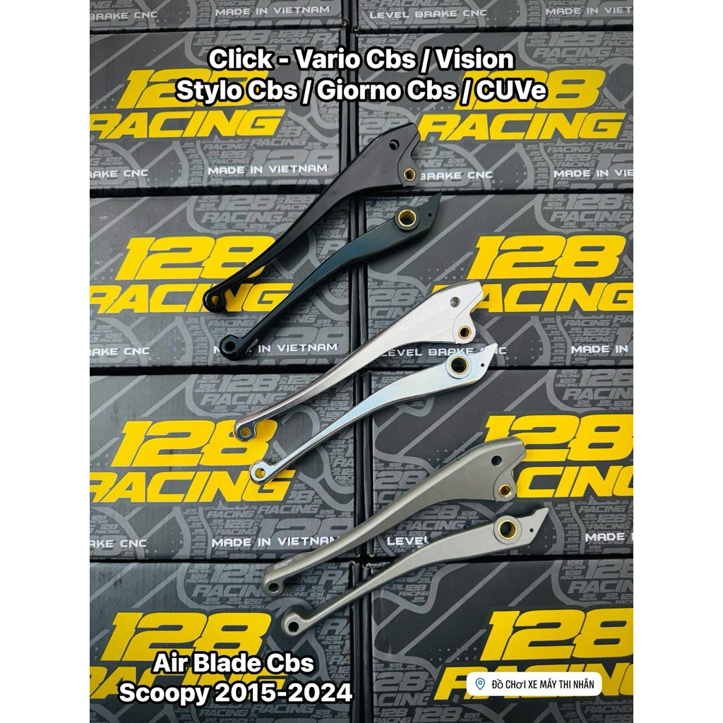 Tay thắng Cnc 128racing lắp cho Stylo Cbs / Giorno Cbs / Click - Vario 2018+ / Scoopy 2024 / CUVe 
