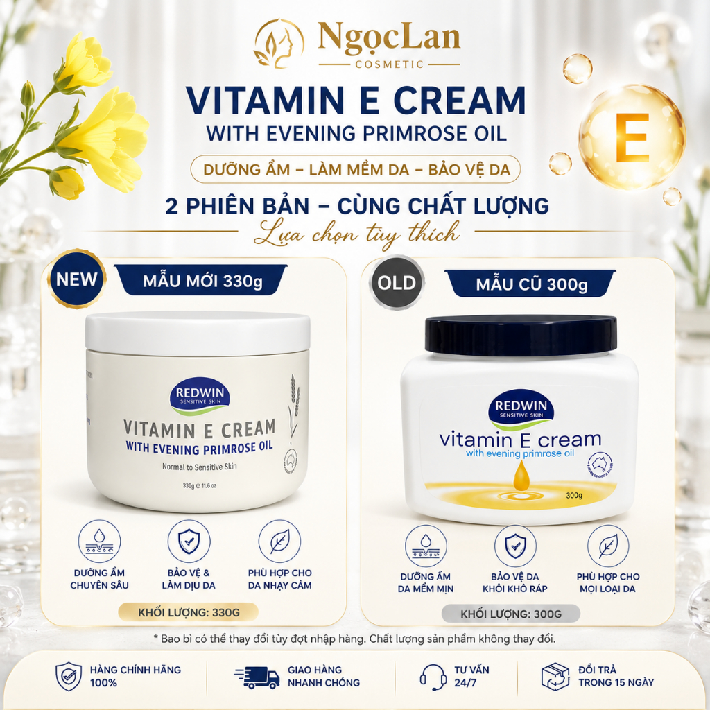 ( Mẫu Mới) Kem Dưỡng Ẩm Trắng Da Redwin Vitamin E 330g Úc – Giảm Khô Nứt Nẻ, Dưỡng Da Mặt Toàn Thân Mẫu mới