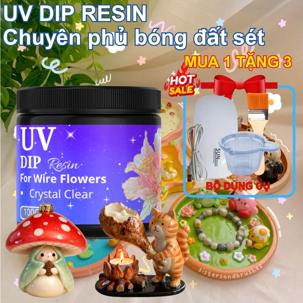 Keo UV Resin Phủ Bóng Đất Sét Cao Cấp - Khô Nhanh, Không Dính Tay, Kháng UV Chống Ố Vàng