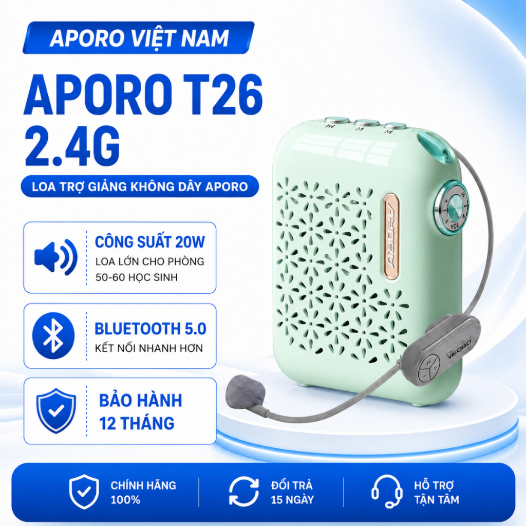 Máy trợ giảng APORO T26 2.4G Loa trợ giảng không dây Aporo t26 công xuất 20W bảo hành 12 tháng
