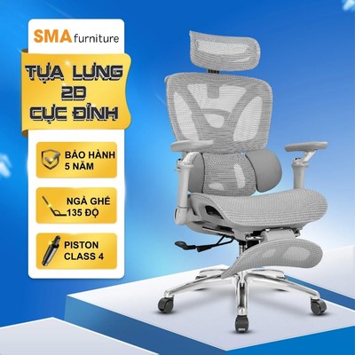 Ghế công thái học SMA Furniture SMA - 09, ngả ghế 135 độ, piston class 4, tựa lưng 2D, bảo hành 5 năm