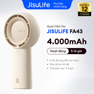 Quạt Cầm Tay Mini JISULIFE FA43 - 5 Cấp Gió Air Turbo, Giảm Ồn 40dB, Pin 4000mAh Dùng Tới 18H - Chính Hãng
