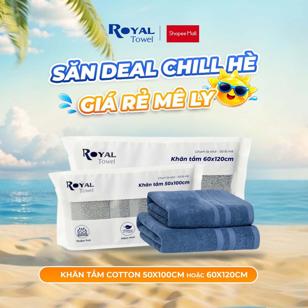 Khăn Tắm Royal Towel 50x100cm Hoặc 60x120cm Sợi Cotton Mềm Mịn, Thấm Hút Tốt, Không Xổ Lông, Không Phai Màu | BigBuy360 - bigbuy360.vn