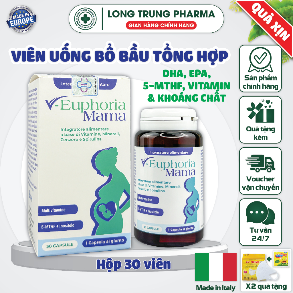 V-Euphoria Mama Viên Uống Bổ Bầu Tổng Hợp, Bổ Sung DHA, 5-MTHF, Vitamin Và Khoáng Chất Cho Mẹ Bầu & 