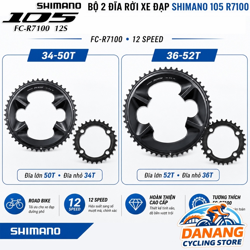 Đĩa Rời Nhôm Xe Đạp Chainring Tương Thích SHIMANO 105 R7100 12 Tốc Độ