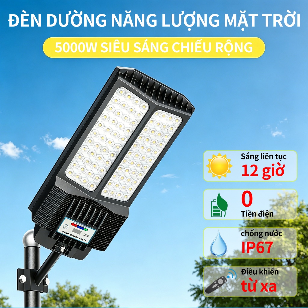 Đèn Năng Lượng Mặt Trời Đèn Solar 5000W-15000W Chống Nước IP67 Siêu Sáng Bảo Hành 2 Năm