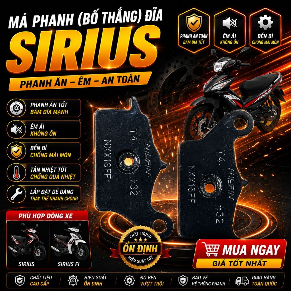 Má Phanh Đĩa Sirius Hộp Trắng | Bố Thắng Xe Máy Phanh Êm, Bám Tốt