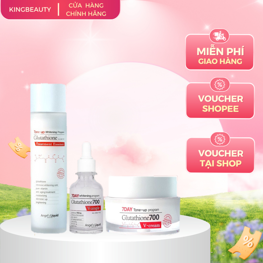 Bộ 3 SP Dưỡng Da Trắng Sáng 7DAY Angel's Liquid Whitening Program Gutathione 700V (Toner 150ml + Ser