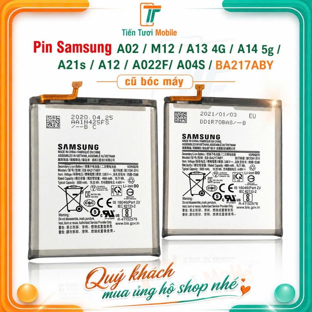 Pin Samsung A02 / M12 / A13 4G / A14 5g / A21s / A12 / A022F/ A04S / BA217ABY,cũ bóc máy