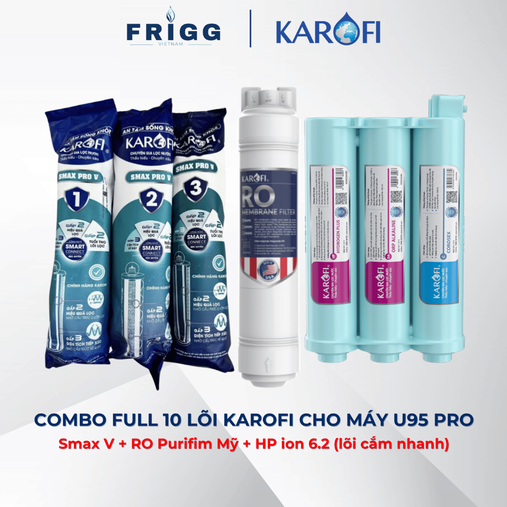 Combo 10 lõi lọc nước karofi dùng cho KAQ-U95 PRO, KAQ-M22, KAQ-UC05 (123 Smax Pro V, RO 100GPD Mỹ 3