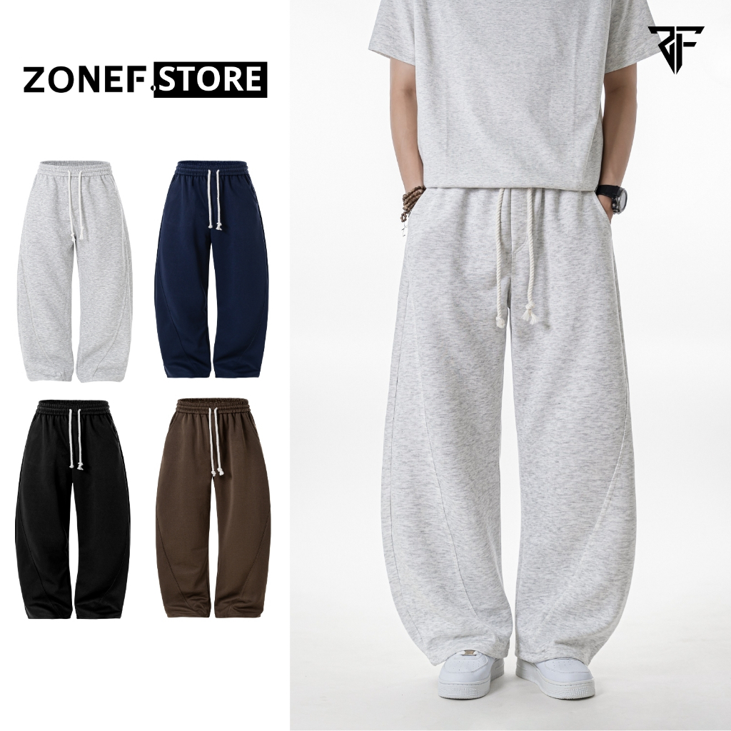 Quần Nỉ Ống Cong Phối Dây Thừng Bản Nhỏ ZONEF STORE Chất Nỉ Ép Hàn Dày Dặn Quần Thu Đông Phong Cách 