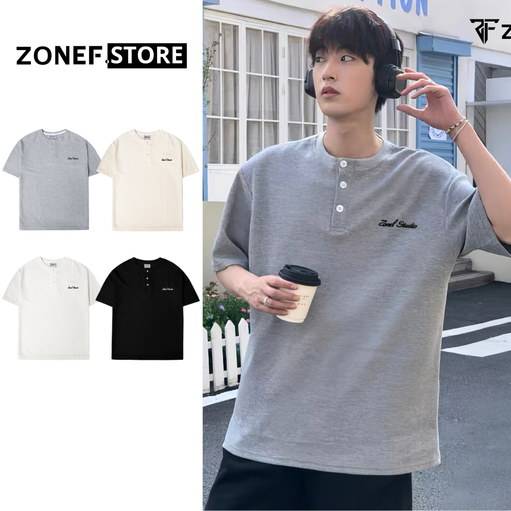Áo Thun Tổ Ong Nam Nữ Cổ Cúc Ngắn Tay ZONEF STORE Vải Cotton Waffle Form Regular Thoáng Mát  ATC