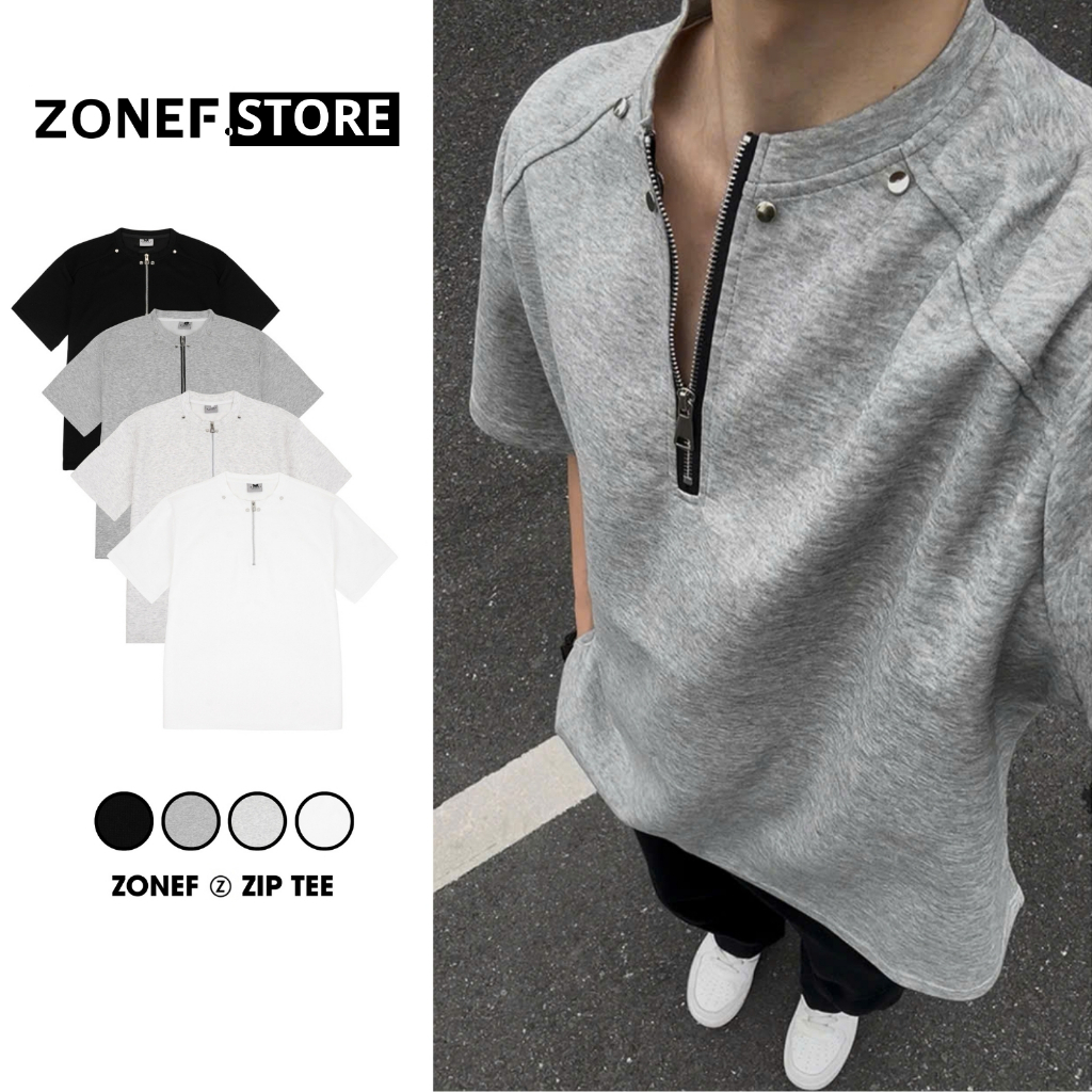 Áo Thun Cổ Zip ZONEF STORE Form Oversize, Áo Phông Nam Nữ Unisex Chất Cotton Hàn Mềm Mịn Co Giãn AD