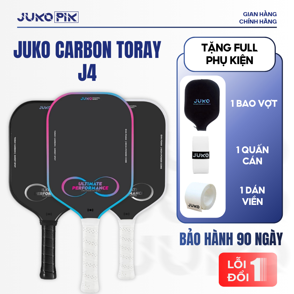 Vợt Pickleball JUKO SUPER CARBON TORAY J4 Mặt Carbon Siêu Nhám, Lõi EVA FOAM, Siêu Nhẹ, 16mm