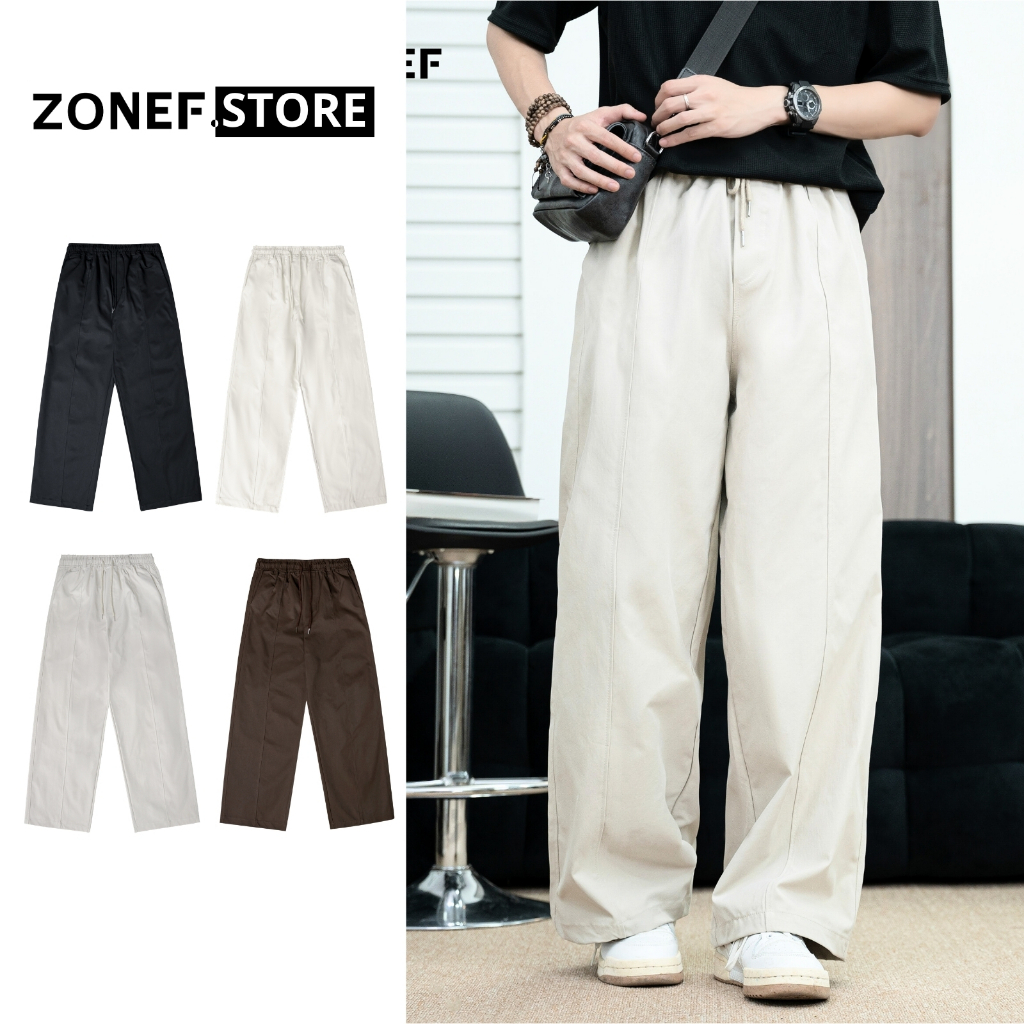 Quần Kaki Ống Rộng Dáng Suông Cạp Chun ZONEF STORE Cạp Chun Chất Kiệu Kaki Cotton Hàn Cao Cấp QKL