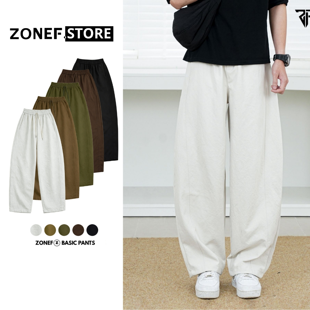 Quần Kaki Ống Rộng Form Thụng Hơi Cong Nhẹ Phối Line by ZONEF CLUB, Quần Dài Nam Nữ Chất Liệu Kaki C