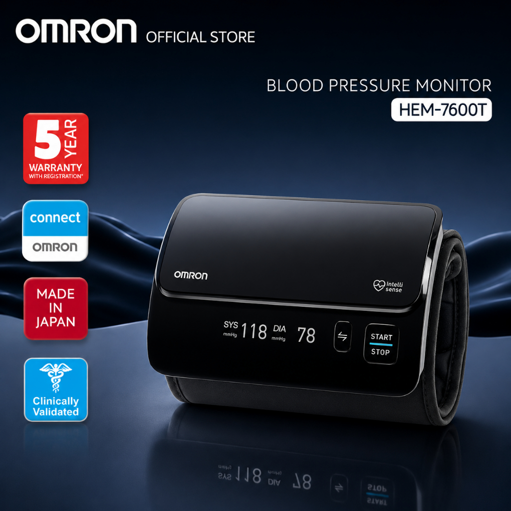 Máy Đo Huyết Áp Bắp Tay Cao Cấp Omron HEM-7600T | Kết Nối Bluetooth, Vòng bít không dây