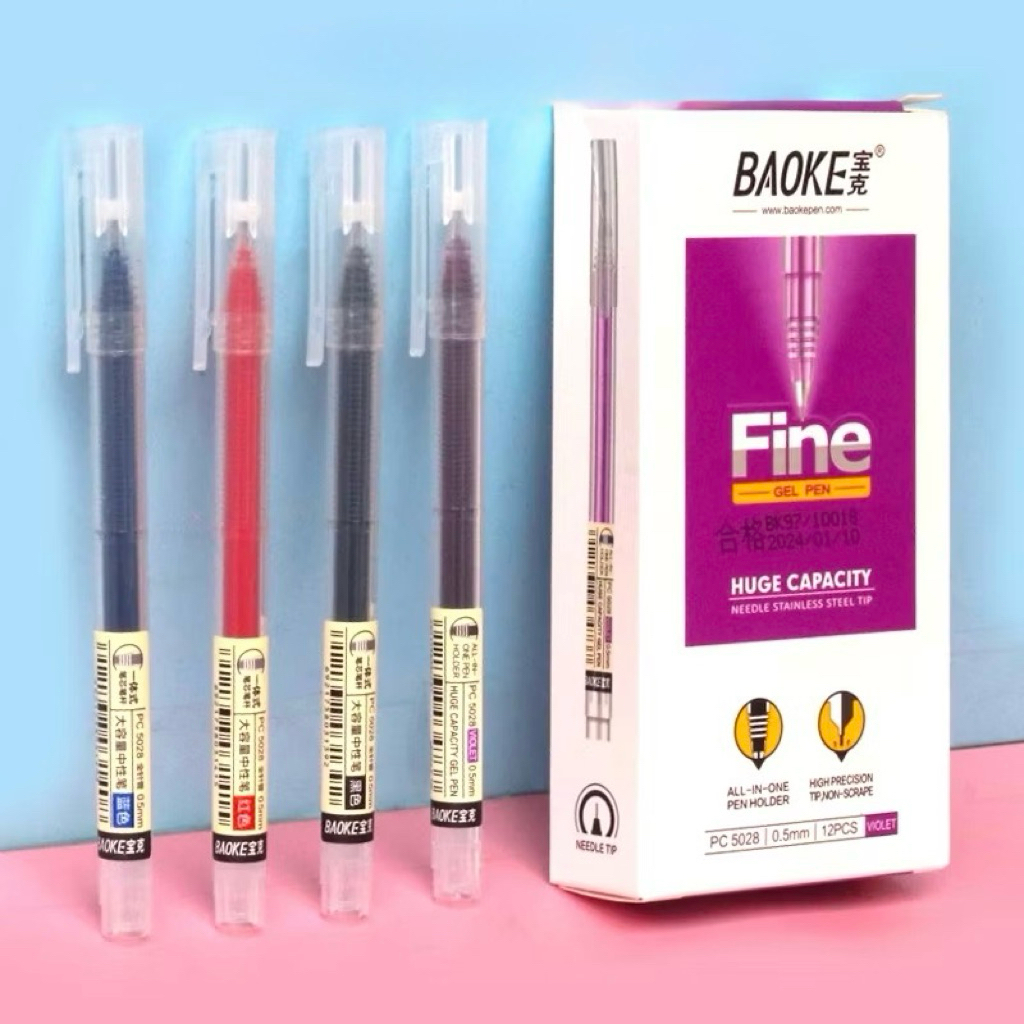 (Hộp 12 cây) Bút gel nước Baoke PC5028 nét 0.5mm / Bút Fine 5028 viết siêu trơn mực nhanh khô