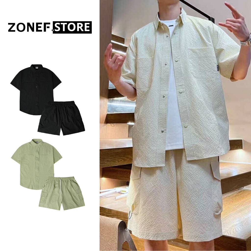 Set Quần Áo Nam Nữ Vải Xốp ( Ảo + Quần ) ZONEF STORE Set Hè Cộc Tay Đi Biển Thoáng Mát SBG