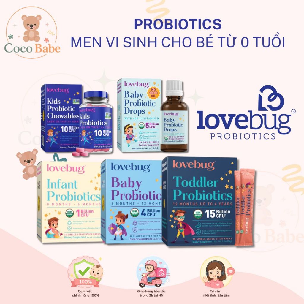 [ Hàng Mỹ ] Men Vi Sinh LoveBug Probiotics cho bé từ sơ sinh