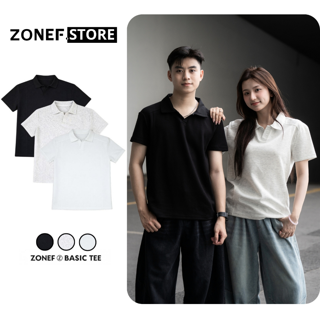 Áo Polo Ngắn Tay Cổ V Tôn Dáng ZONEF CLUB Form Relaxfit, Áo Polo Nam Nữ Unisex Mềm Mịn Co Giãn Phong