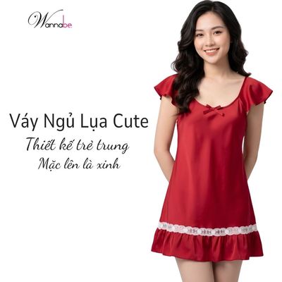 Váy ngủ nữ lụa satin WANNABE tay cánh tiên mềm mịn mặc mát tôn dáng DNS10