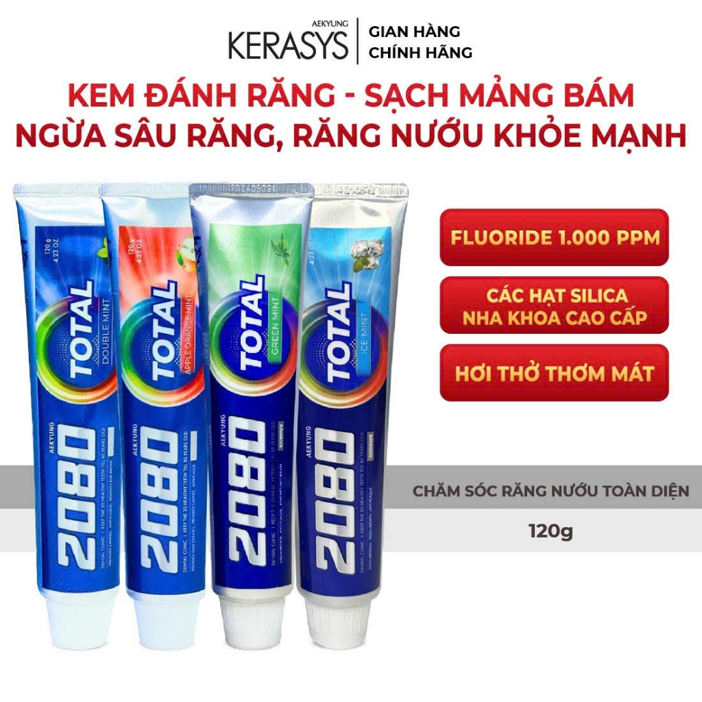 Kem đánh răng 2080 Dental Clinic Total Hàn Quốc chăm sóc nướu khỏe mạnh, làm trắng, ngừa sâu răng