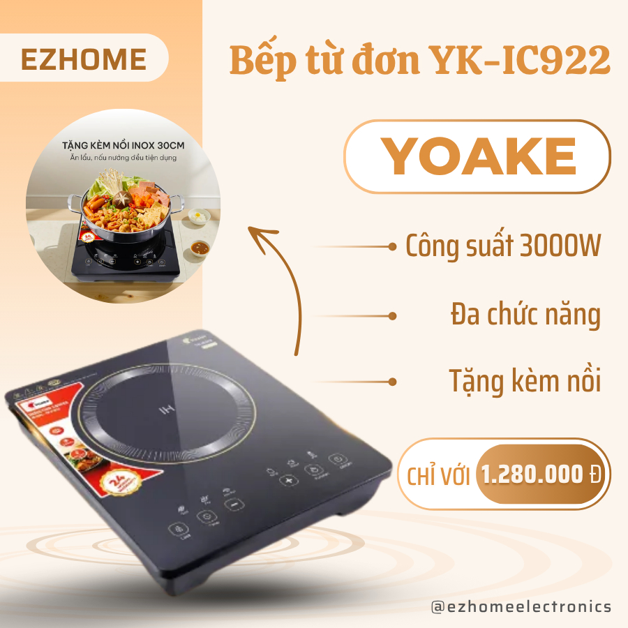 Bếp Từ Đơn Yoake YK-IC922 Công Suất 3000W Nấu Nhanh, Điều Khiển Cảm Ứng, Tiết Kiệm Điện Khóa An Toàn