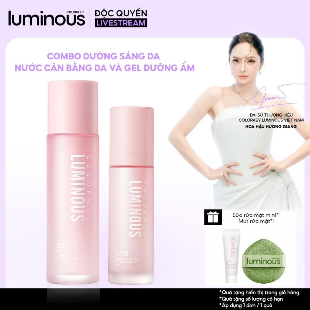 [ĐỘC QUYỀN MS HƯƠNG GIANG] Combo Toner 100ml & Gel Dưỡng Ẩm 50ml COLORKEY LUMINOUS Giúp Phục Hồi Và Làm Sáng Da
