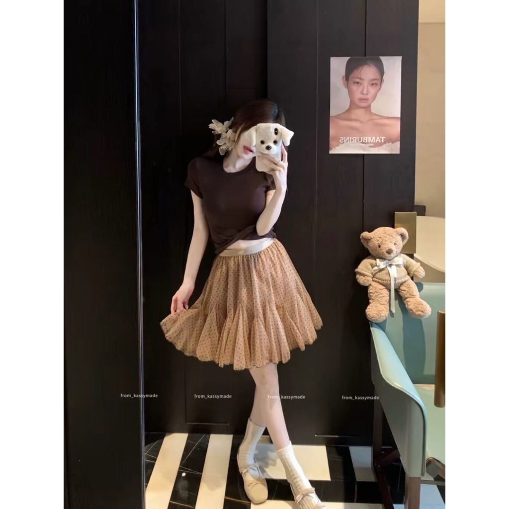 VÁY MIDI DÁNG XOÈ HOẠ TIẾT CHẤM BI DÁNG BỒNG LƯNG THUN, CÓ LỚP LÓT TRONG | BigBuy360 - bigbuy360.vn