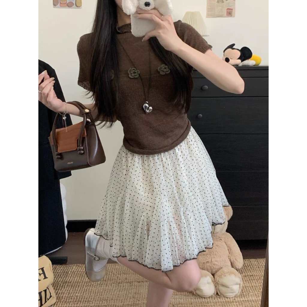 VÁY MIDI DÁNG XOÈ HOẠ TIẾT CHẤM BI DÁNG BỒNG LƯNG THUN, CÓ LỚP LÓT TRONG | BigBuy360 - bigbuy360.vn