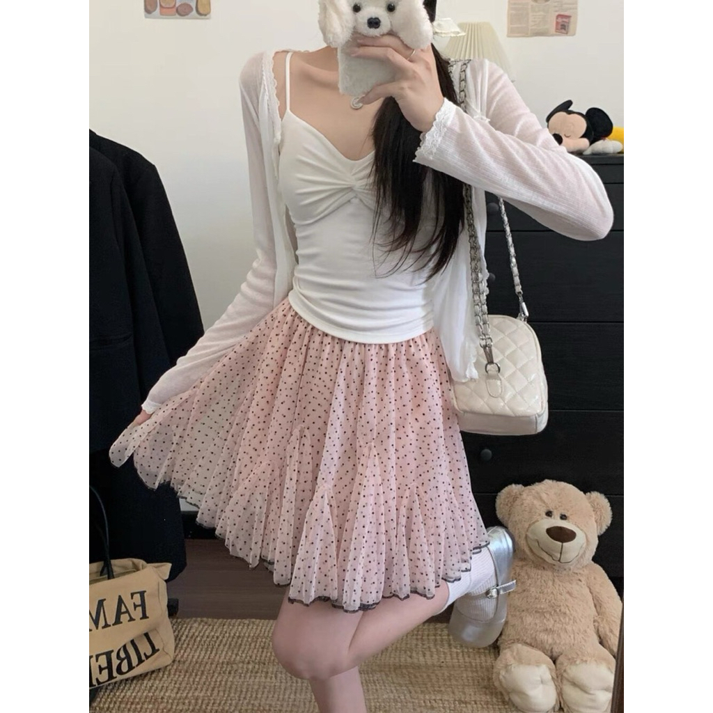 VÁY MIDI DÁNG XOÈ HOẠ TIẾT CHẤM BI DÁNG BỒNG LƯNG THUN, CÓ LỚP LÓT TRONG | BigBuy360 - bigbuy360.vn